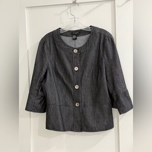 Sandro Sportswear dark blue 1/4 bell sleeve lightweight collarless jean jacket